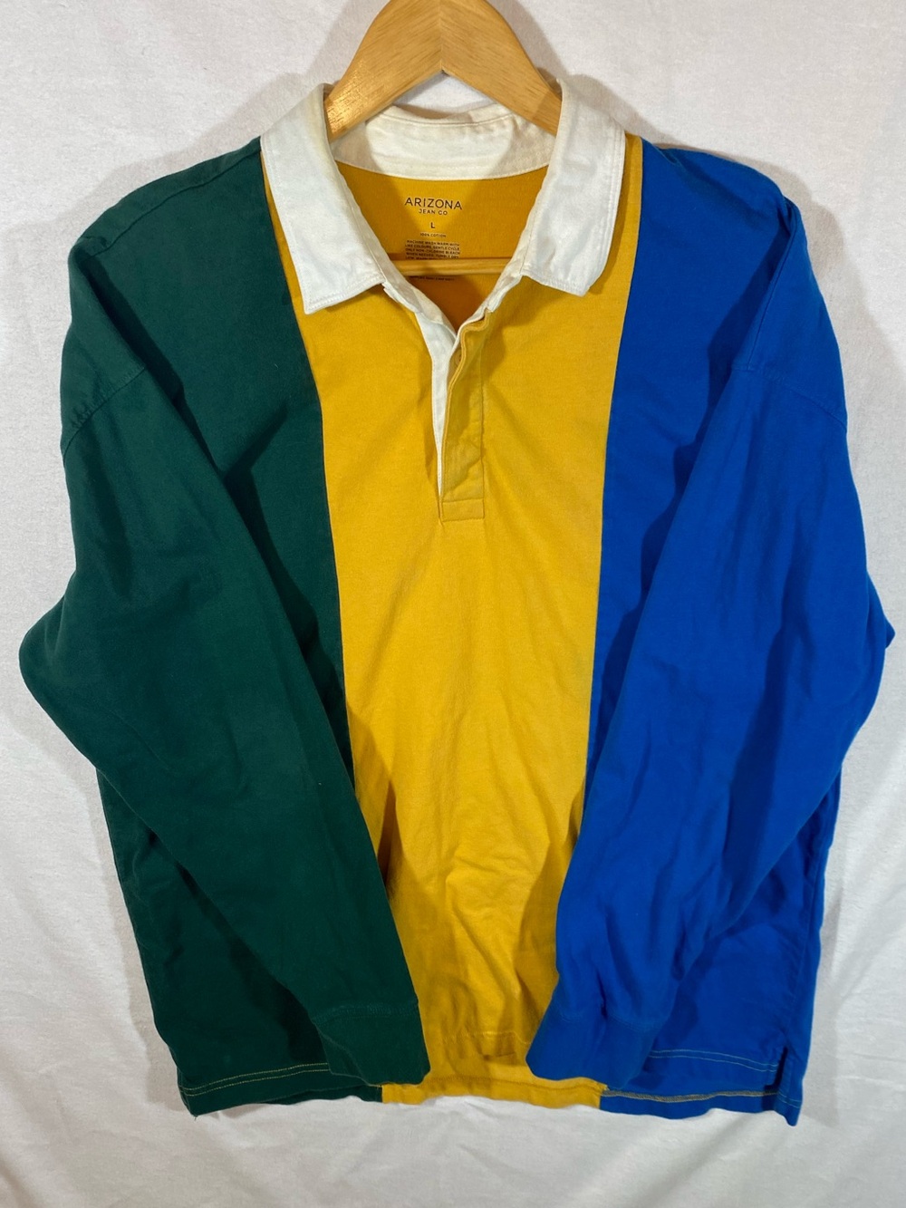 Arizona Jean Company Colorblock Rugby Shirt - Green, Yellow, Blue